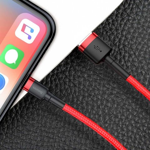 USB кабель Baseus Cafule, USB тип-C, USB тип-A, 300 см, 2 A, красный, в нейлоновой оплетке, #CATKLF-U09 Превью 4