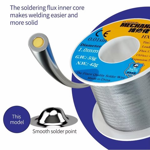Solder Mechanic HX-T100, (Sn 63% , Pb 37%, flux 1-3%, 0,6 mm, 100 g) Preview 1