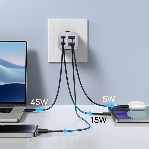 Adaptador de red Baseus GaN6 Pro, 65 W, Power Delivery (PD), Fast Charge, morado, 4 puertos, #P10162701533-00 Vista previa  3