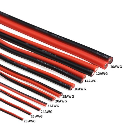 Провід в силіконовій ізоляції 2x22AWG , 0,34 мм², 1 м, чорний, червоний, UL3135 Прев'ю 1