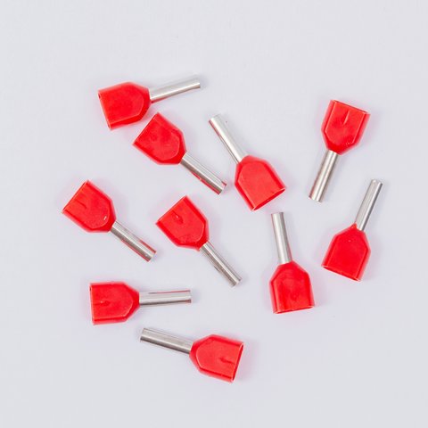 Наконечник TE1008, для 2х проводів, трубчастий, ізольований, червоний, 10 шт., 1 мм², 8 мм Прев'ю 1
