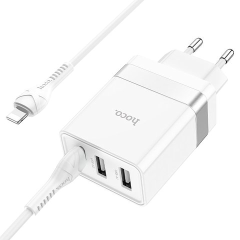 Сетевое зарядное устройство Hoco N21 Pro, 30 Вт, Power Delivery (PD), белый, c кабелем USB тип-C к Lightning для Apple, 3 порта, #6931474778796 Превью 1