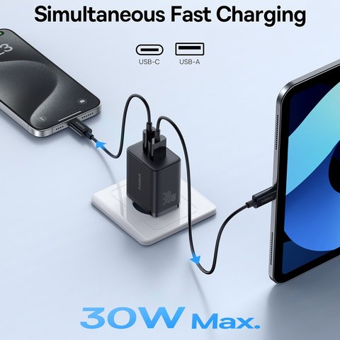 Мережевий зарядний пристрій Baseus Cube, 30 Вт, Power Delivery (PD), Fast Charge, білий, 2 порта, #P10111404213-00 Прев'ю 5