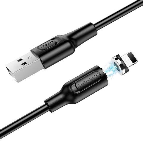 USB кабель Borofone BX41, USB тип-A, Lightning, 100 см, 2,4 А, чорний, магнітний, #6931474738462 Прев'ю 1
