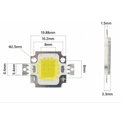 COB LED Chip 10 W (cold white, 1000 lm, 900 mA, 9-11 V) Preview 1